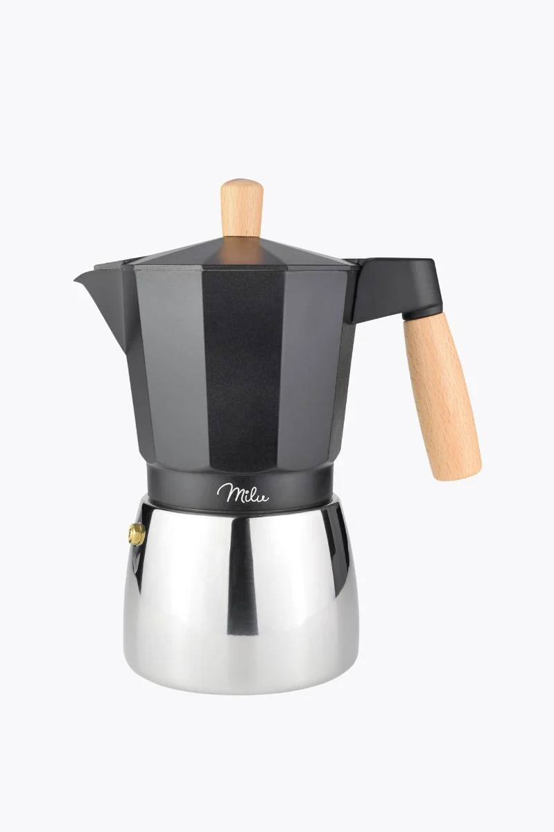 Milu Aluminium Induktion Espressokocher-Set (5-tlg.) schwarz 3 Tassen