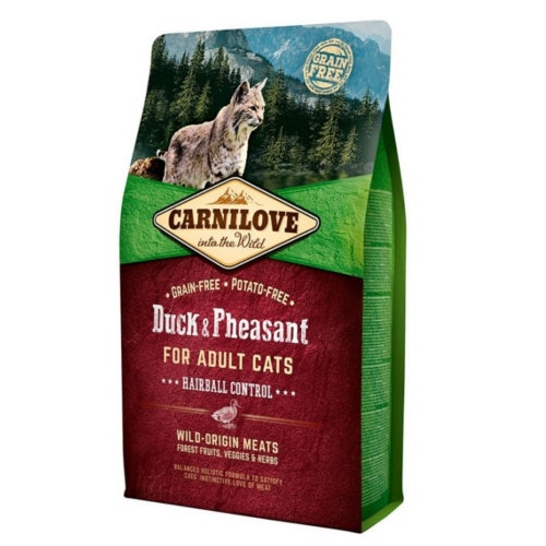 Ração para gatos Carnilove Adult Hairball Control com sabor de pato e faisão.
