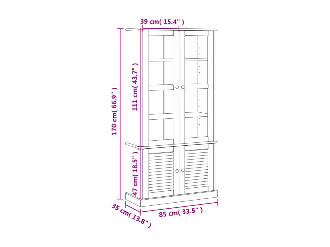 Vitrine en verre VIGO 85x35x170 cm bois massif de pin