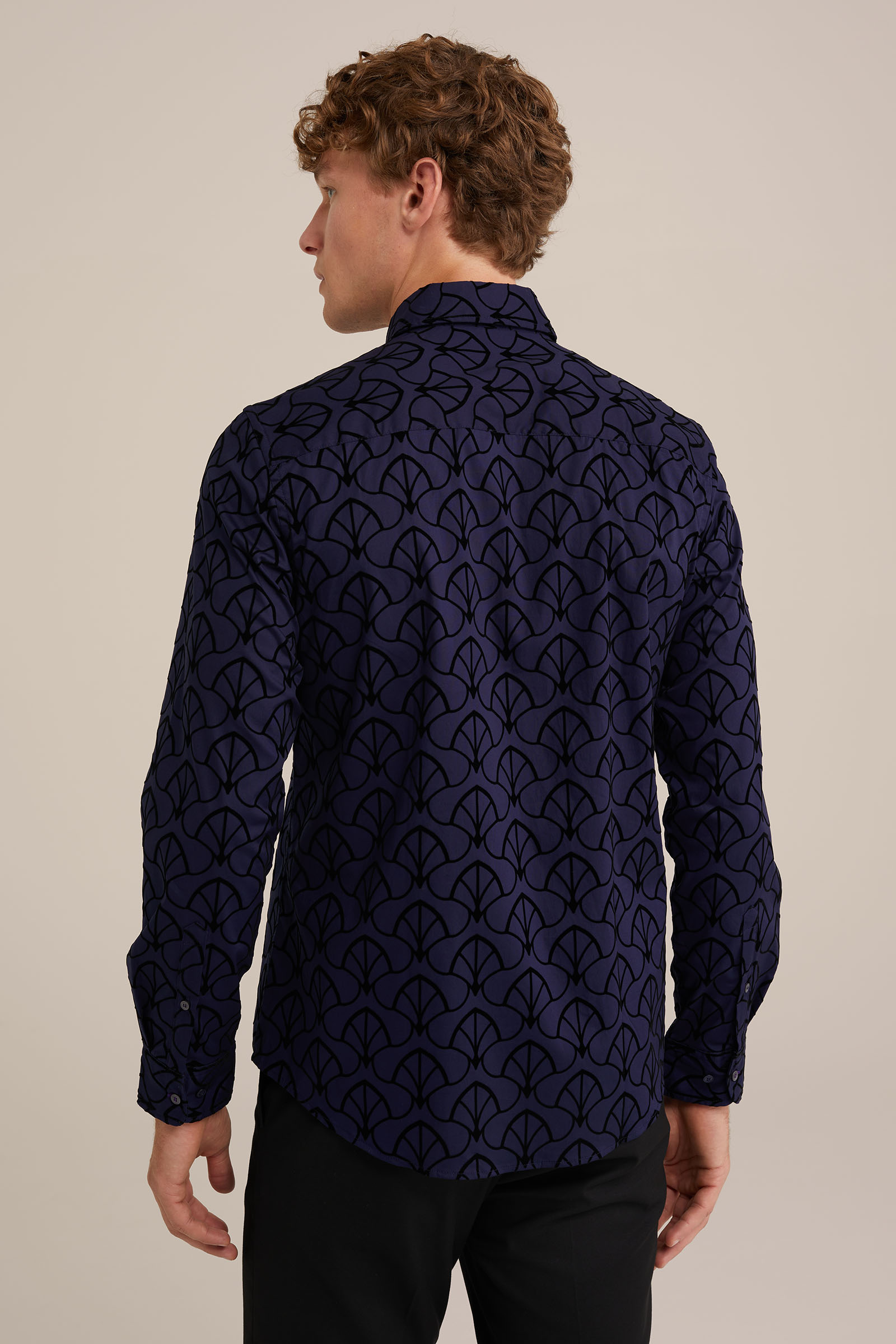 overhemd met velvet dessin WE Fashion Donkerblauw