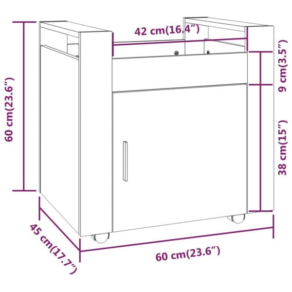 vidaXL Tralle til skrivebord betonggrå 60x45x60 cm konstruert tre