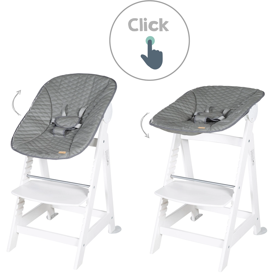 roba Treppenhochstuhl Born Up weiß Set 2 in 1 inkl. Aufsatz Stone gesteppt