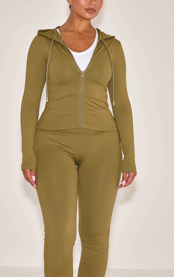 Vert Olive Pantalon Évasé Taille Haute Sculptante À Revers Shape