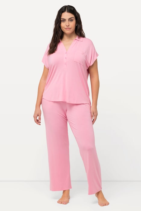 Pyjama, Oversized, Hemdkragen, V-Ausschnitt, Halbarm