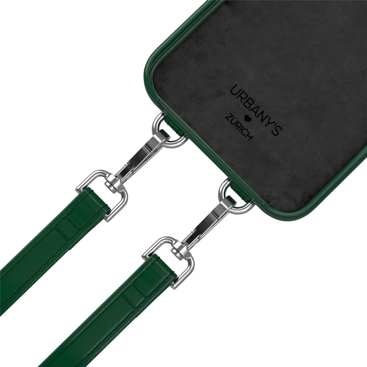(150cm) iPhone 14 Pro Max Necklace Leder Hülle mit Kartenfach   abnehmbare Handykette  (PNP-RG-I14PM) - Racing Green (Grün)