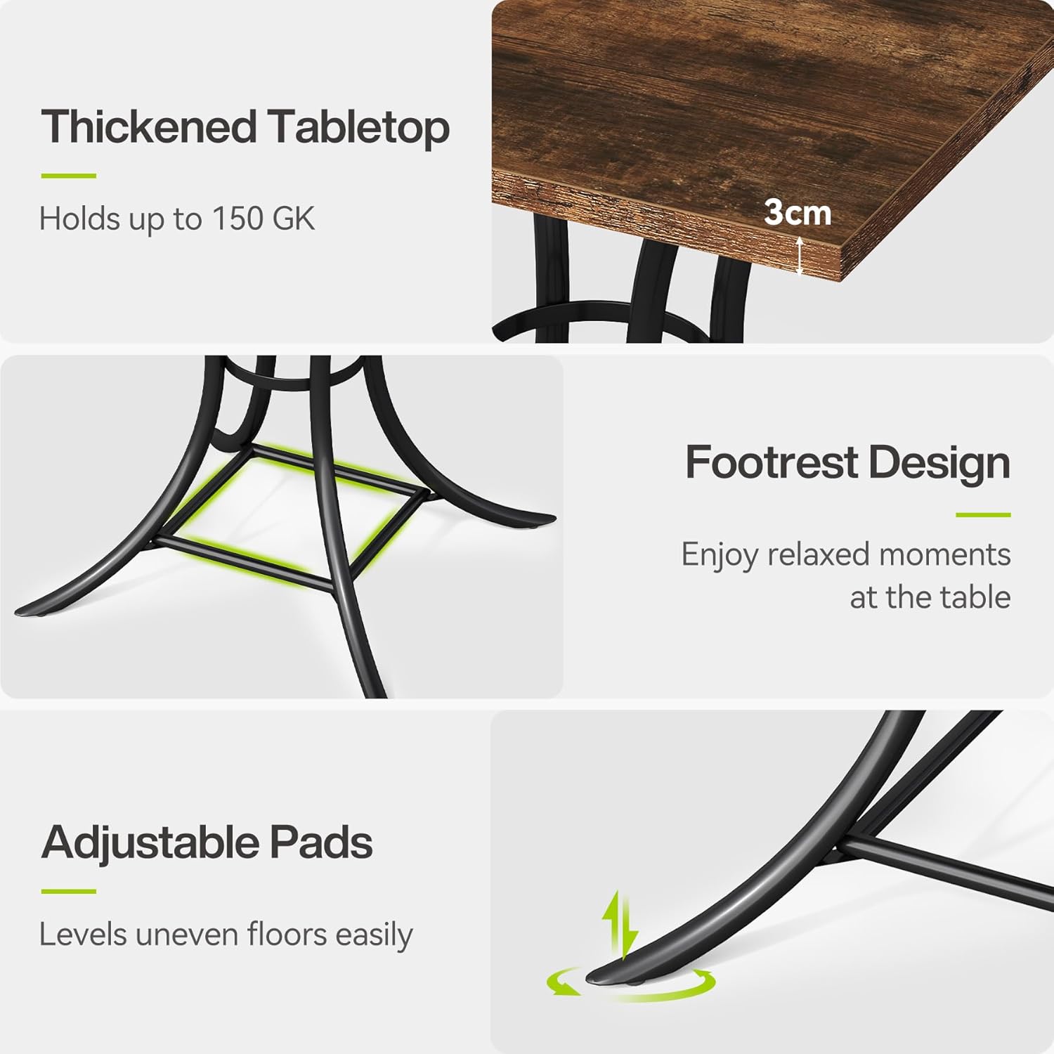 Tribesigns Esstisch für 4 Personen, 80 cm, Landhausstil, Quadratischer SmalKüchentische für Esszimmer, Wohnzimmer, Küche, braun (nur Tisch)
