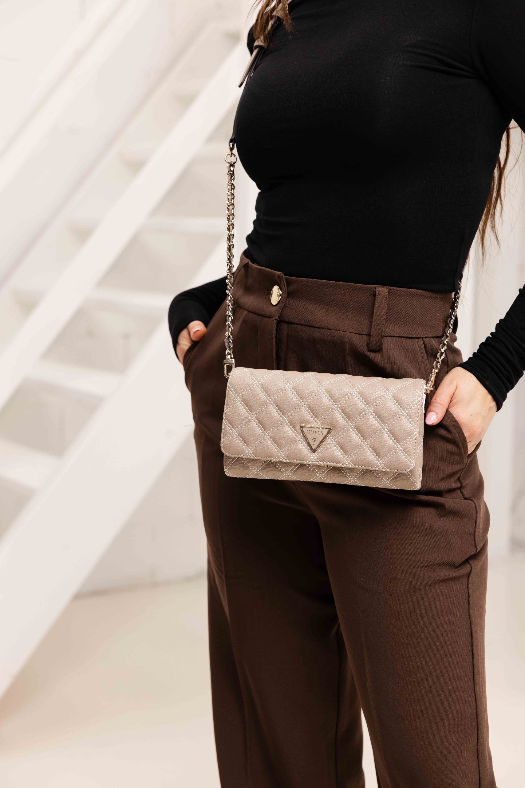 Guess Giully Mini Crossbody Tas Dames Beige