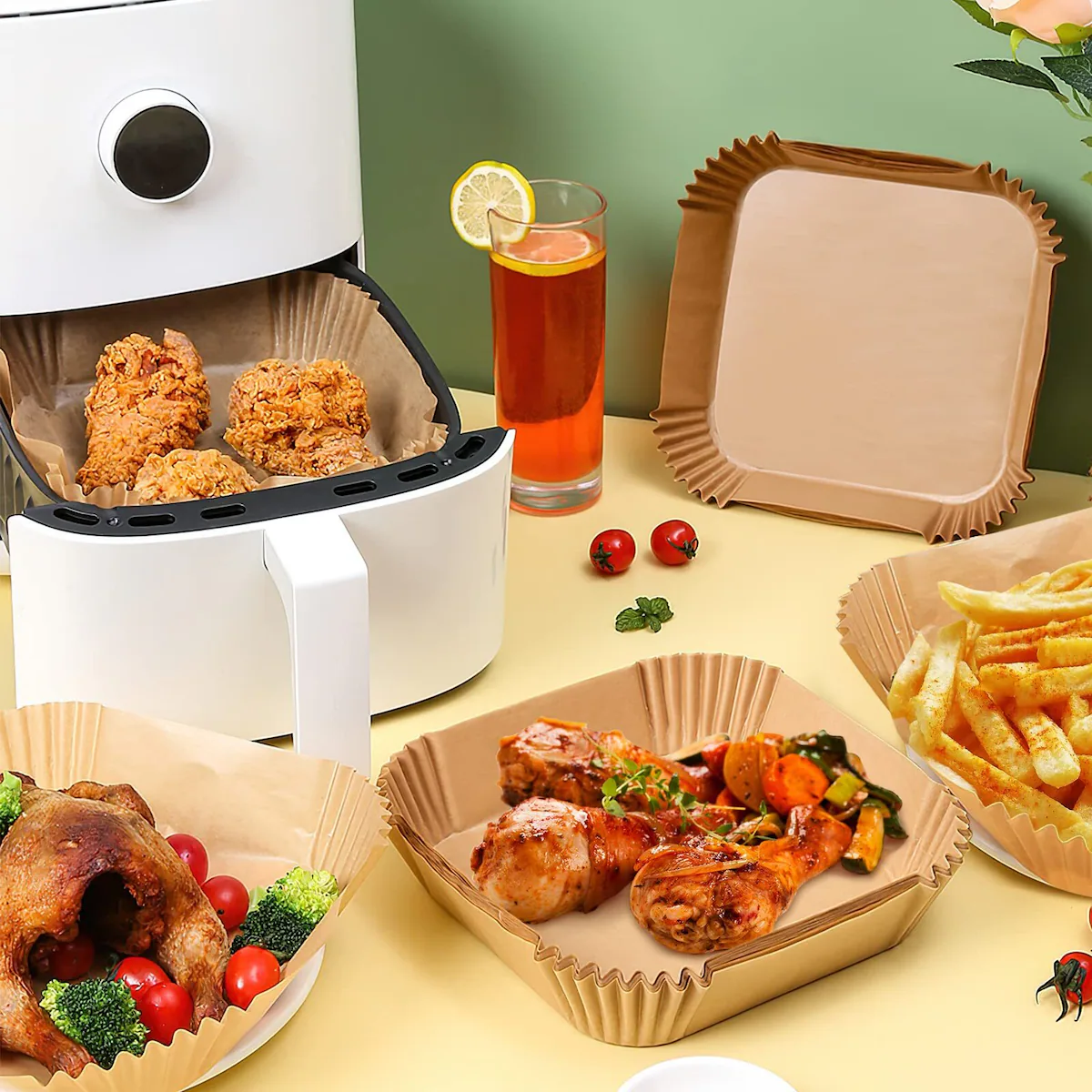 Engangsformer for Air Fryer frityrkoker 20x20 cm 100 stk. Natur