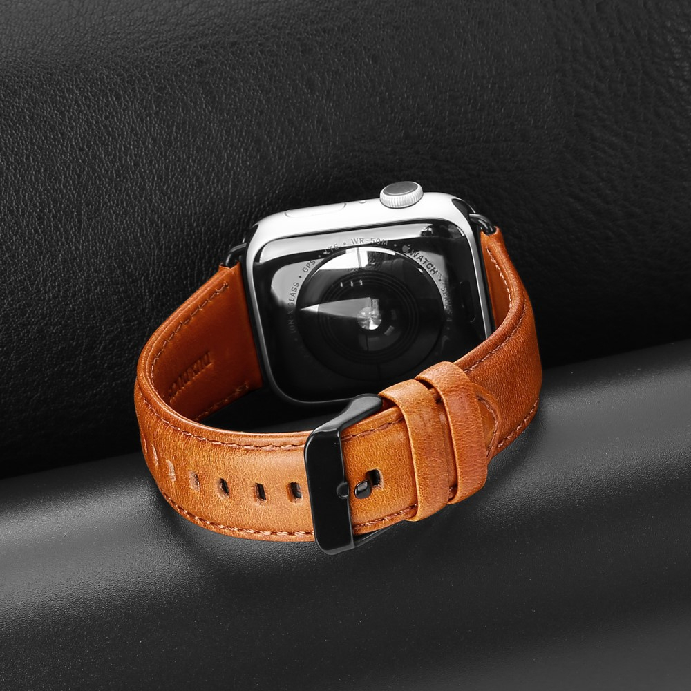 Apple Watch (49/46/45/44 mm) Ersatz Echtleder Armband (Gelenkumfang: 160-220mm) - Hellbraun