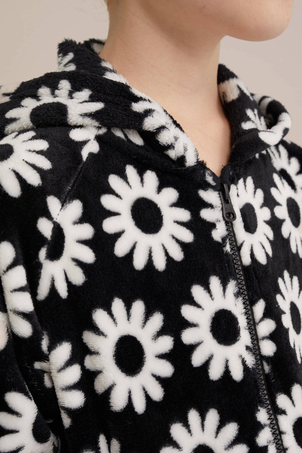 WE Fashion fleece onesie zwart/wit