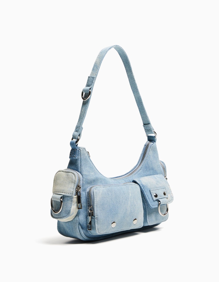 Bolsa de ombro jeans com vários bolsos