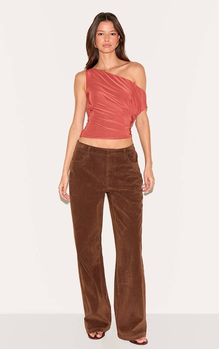 Rouille Haut Long À Col Bénitier Avec Manches Torsadées En Tissu Slinky Double Épaisseur