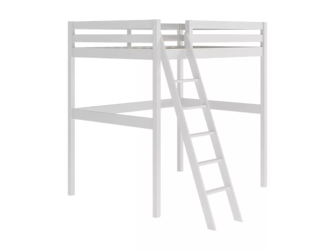 Pack lit mezzanine 2 places avec matelas 140x190 cm bois massif blanc AARON