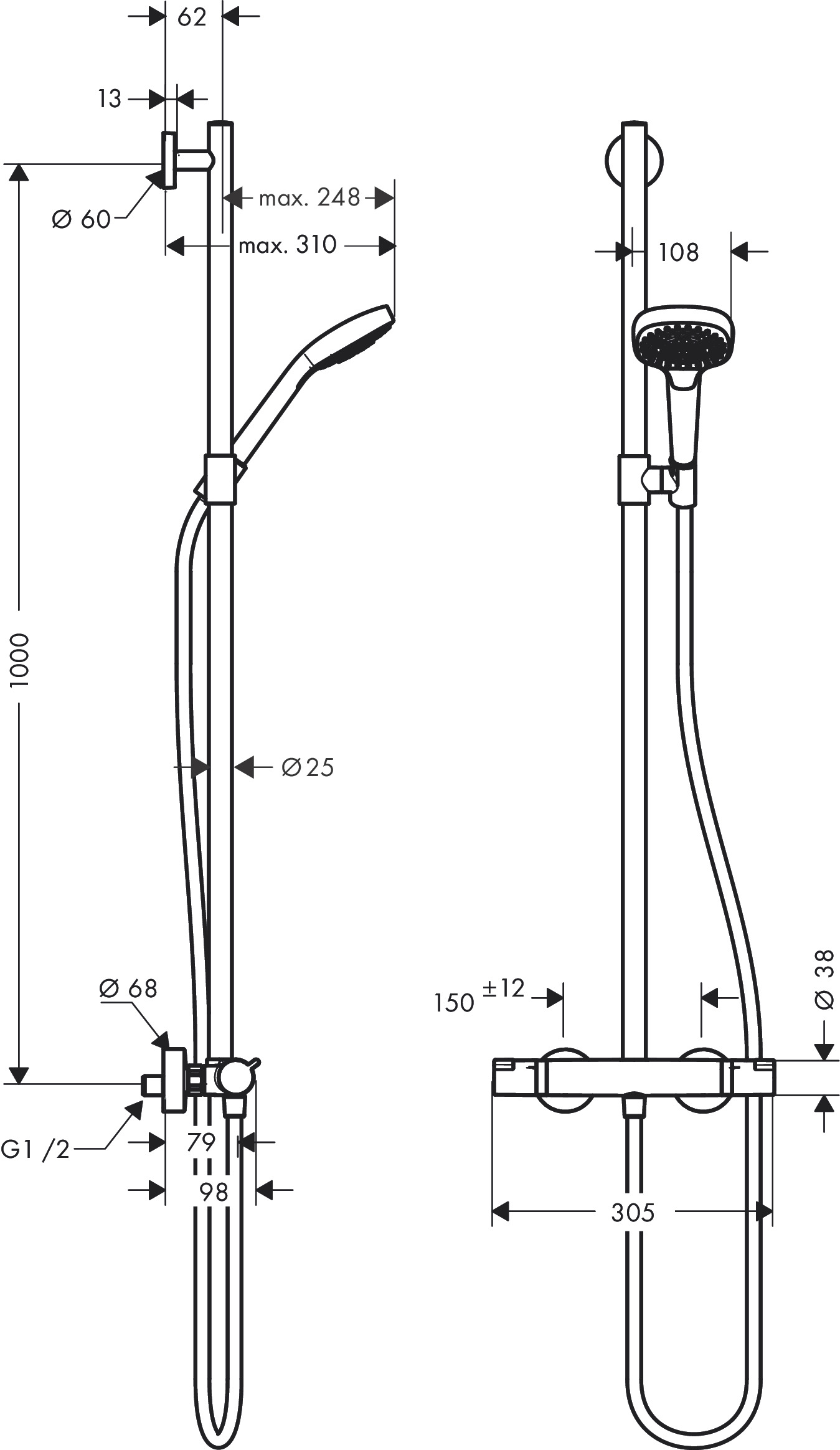 Hansgrohe Croma Select E doucheset met thermostaat chroom