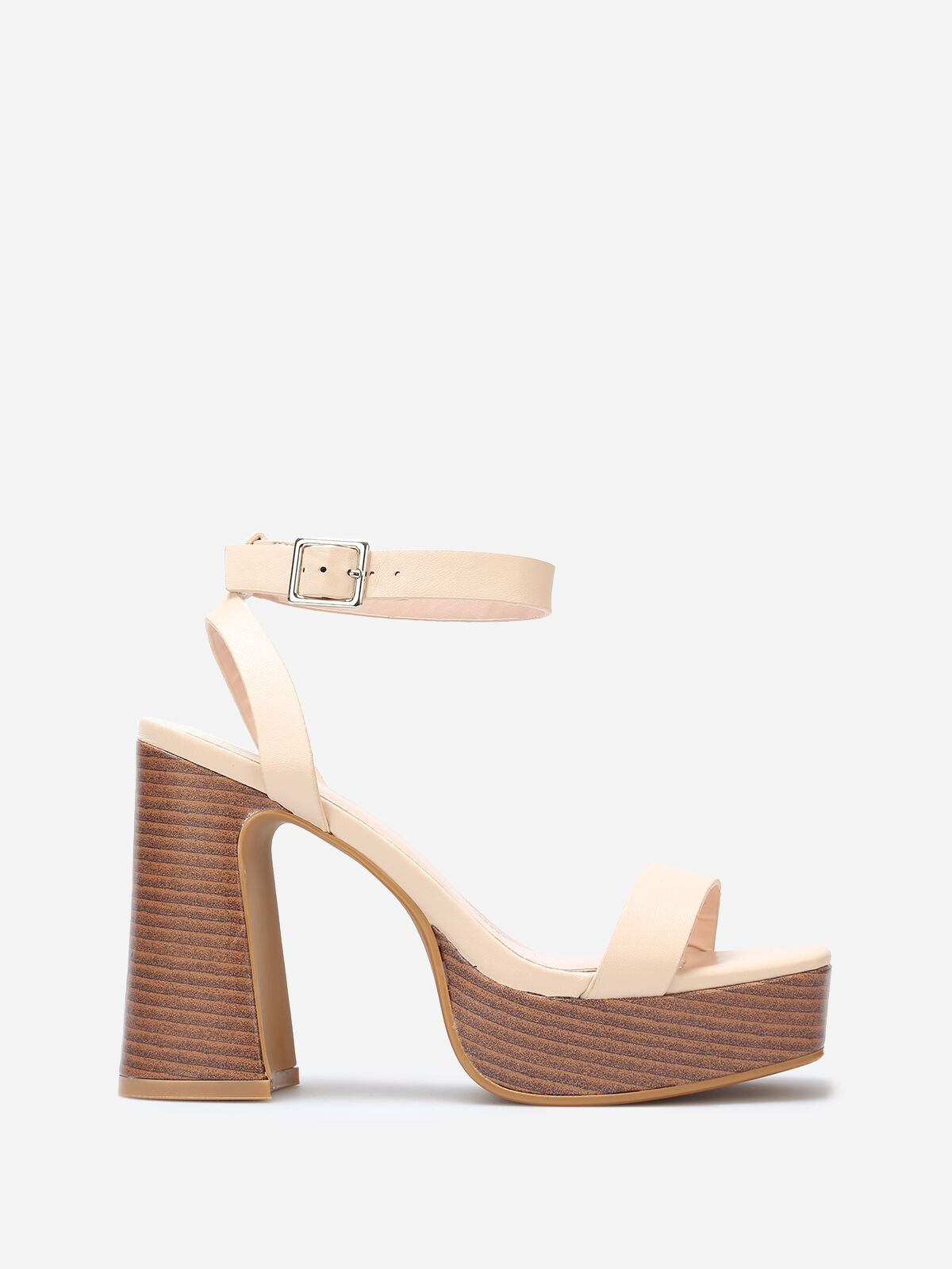 Sandales à plateforme et talon effet bois- Beige