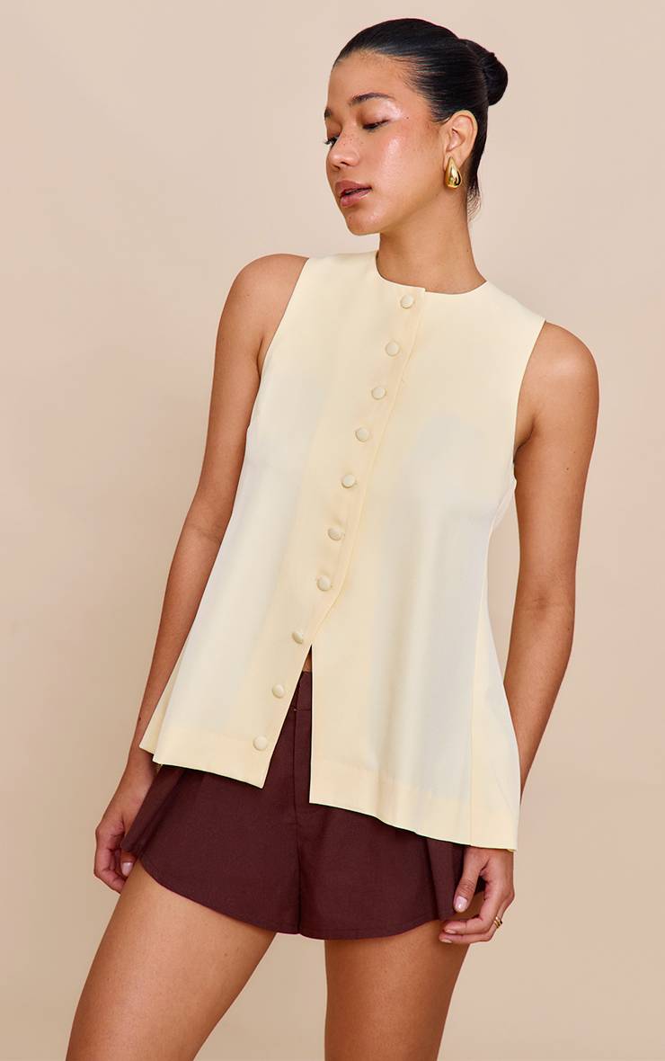 Butter Yellow Gilet Long Tissé Boutonné
