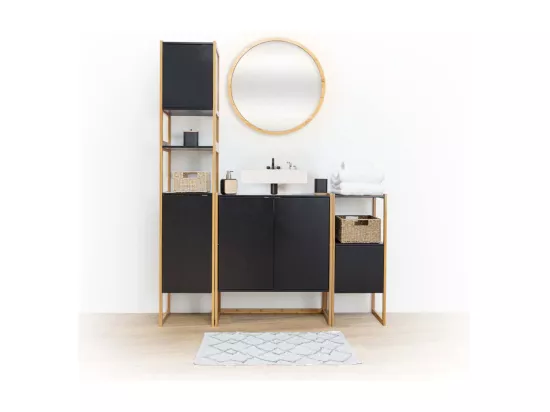 Meuble de rangement Colonne en Bambou et Bois Noir 2 Portes H 170 cm