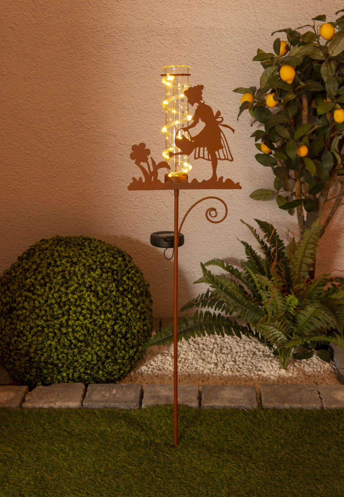 LED-Solar-Erdspieß - braun - mit Regenwassermesser - 95 cm