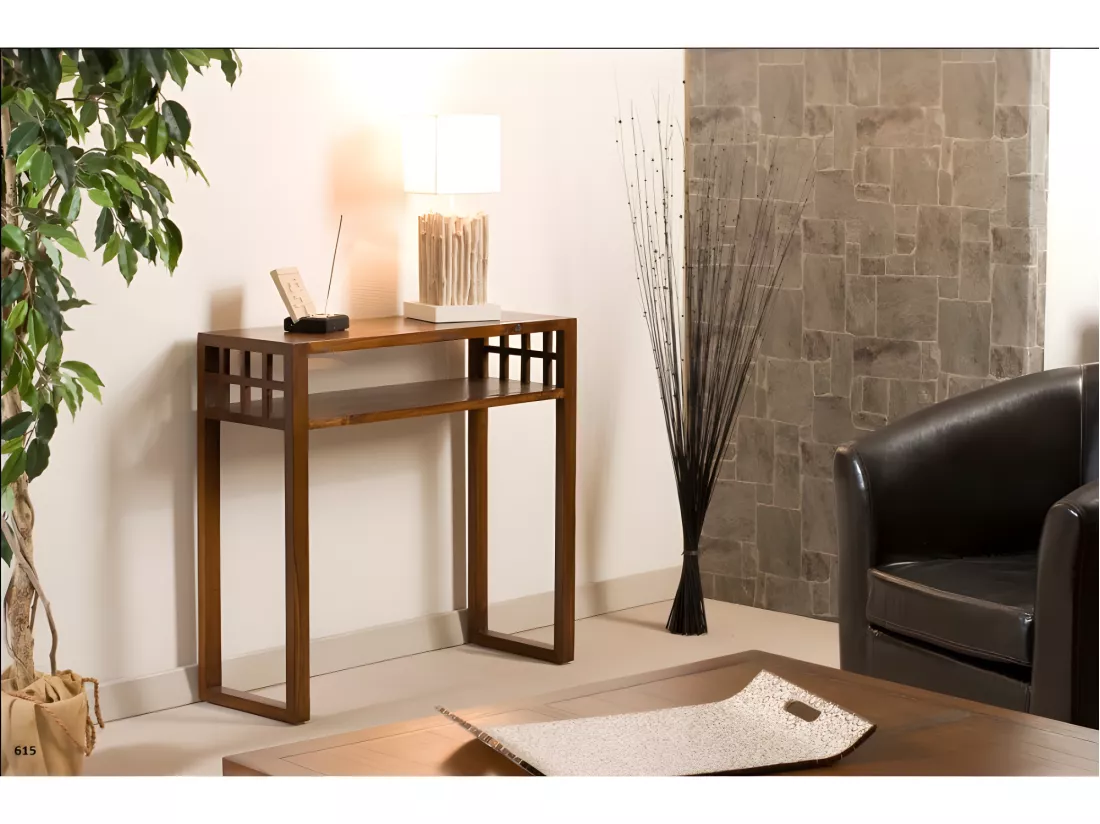 EDEN - Console marron rectangulaire 1 étagère bois Mindi