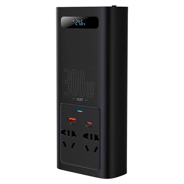 (300W) Spannungsumwandler 2x AC Steckdosen / 1x USB C / 1x USB A   Auto Batterie Klemmen - Schwarz