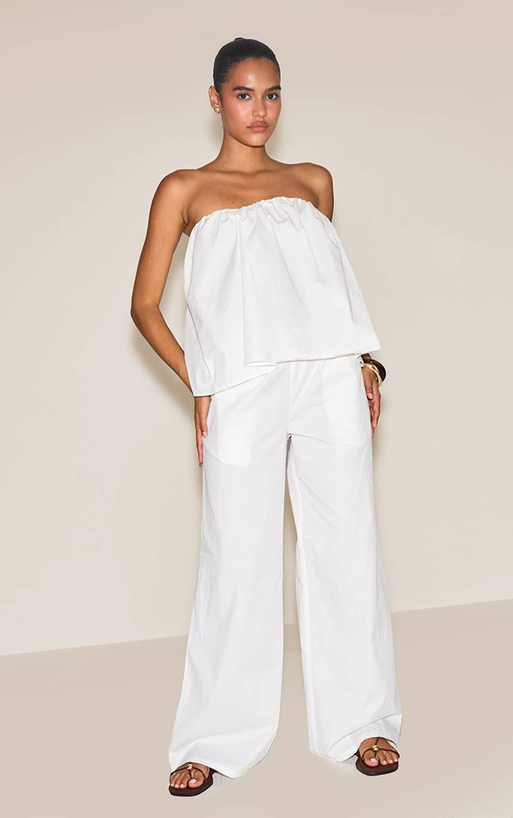 Crème Haut Bandeau Fluide En Coton Tissé Froncé