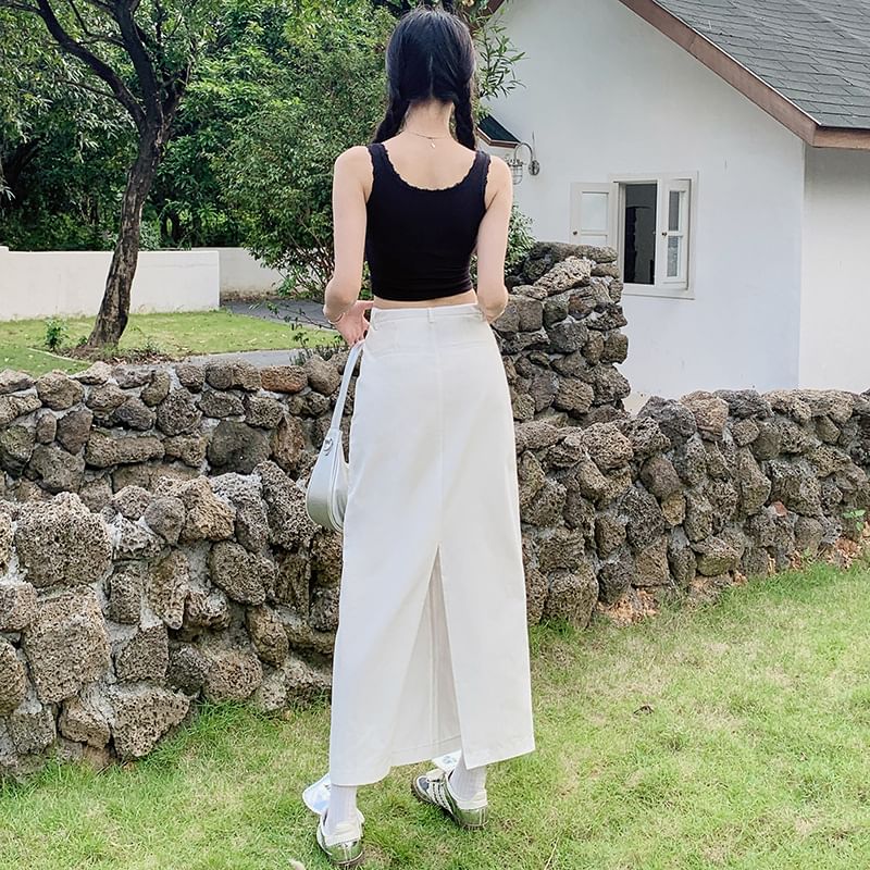 Notica - Hoge taille effen maxi-kokerrok met split van denim