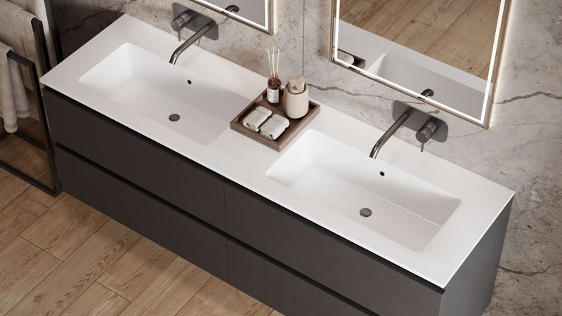 Fontana - Cosmos - Badmeubel - Wit Mat - 160cm met Dubbele Wastafel Zonder Kraangaten