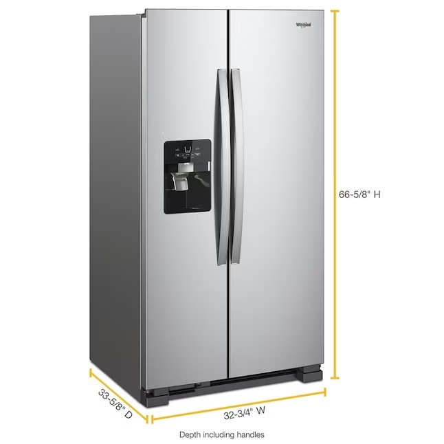 Refrigerador Whirlpool Side-by-Side de 21,4 pés cúbicos com máquina de gelo (aço inoxidável resistente a impressões digitais)