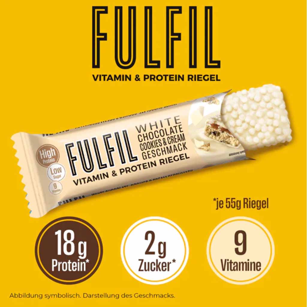 Fulfil Vitamin & Protein Riegel weisse Schokolade Cookie & Creme Geschmack 15x55g = 825g MHD:30.7.25