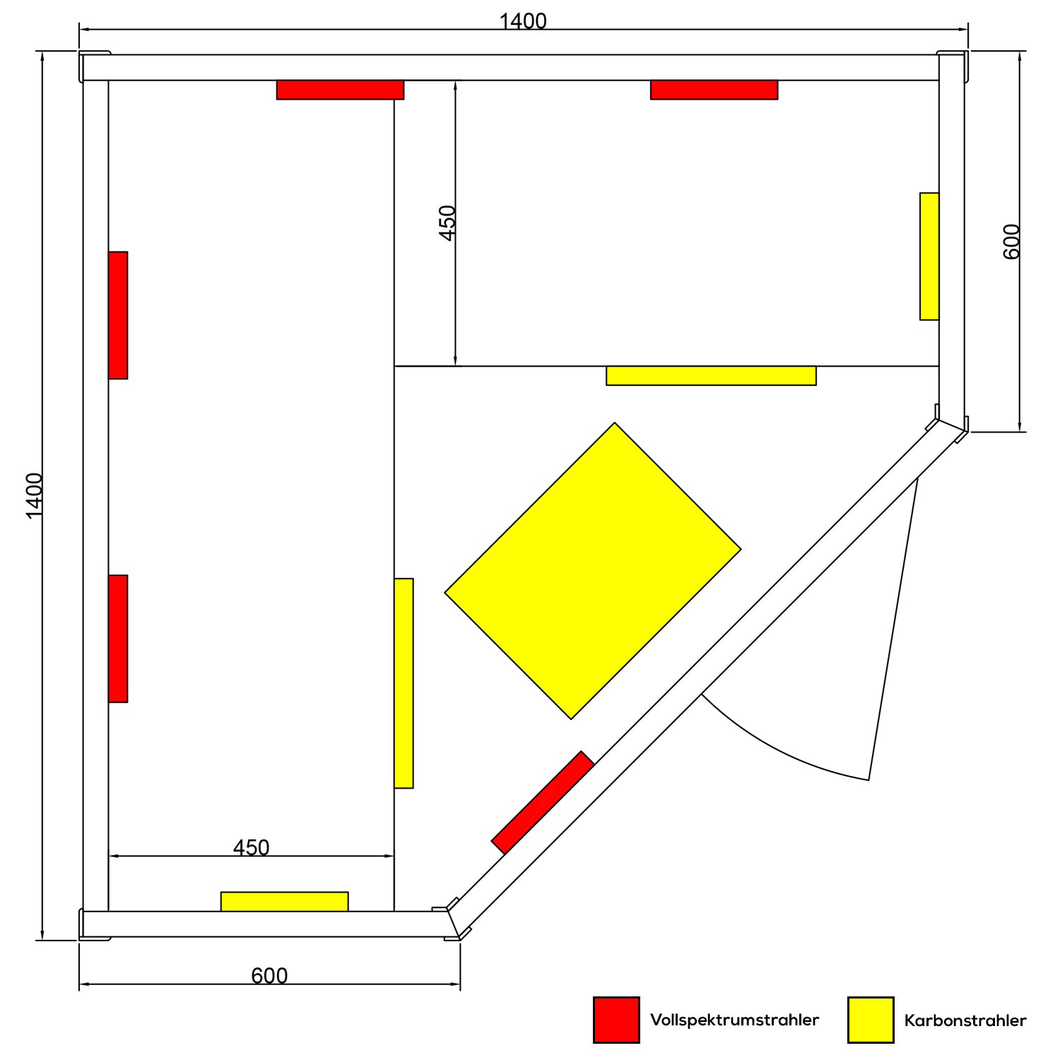 Dewello® Infrarotkabine Infrarotsauna Wärmekabine LAKEFIELD 3 140cm x 140cm inkl. 5 Vollspektrumstrahler, 5 Karbonstrahler