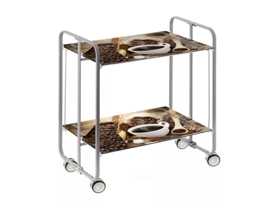 Chariot pliant à roulettes - Structure métallique grise, 2 niveaux en stratifié motif Café - 72*66*43 cm - BAUHAUS