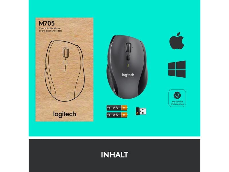 Logitech Maus M705 Marathon Bulk Ausdauernde Wireless-Maus