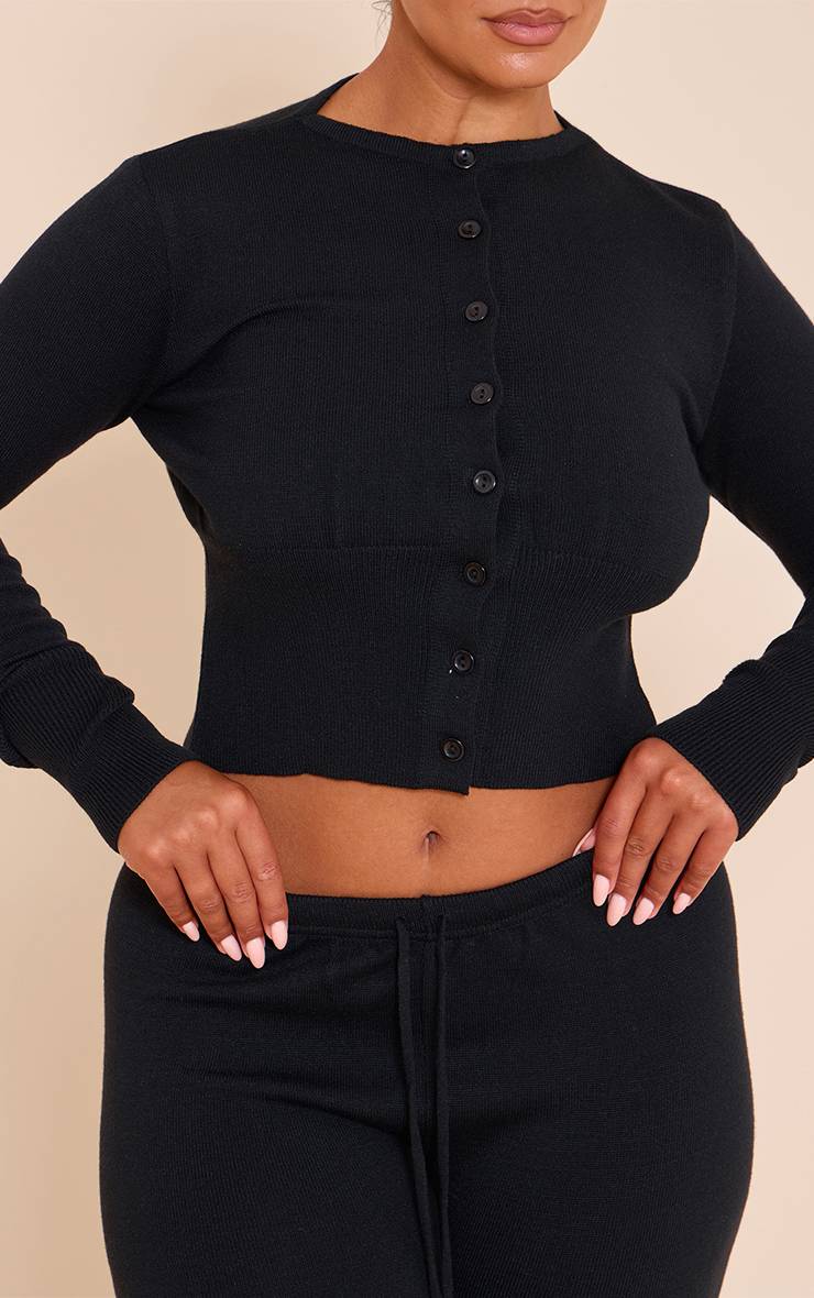 Noir Cardigan Côtelé Large À Boutons En Maille Shape