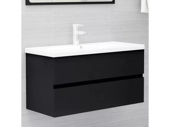 Armoire d'évier avec lavabo intégré Noir Bois d'ingénierie