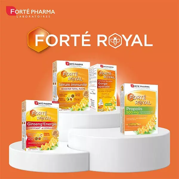 Xarope calmante para garganta Forté Pharma Forté Royal com própolis e mel, indicado para crianças a partir de 3 anos, frasco de 120ml.