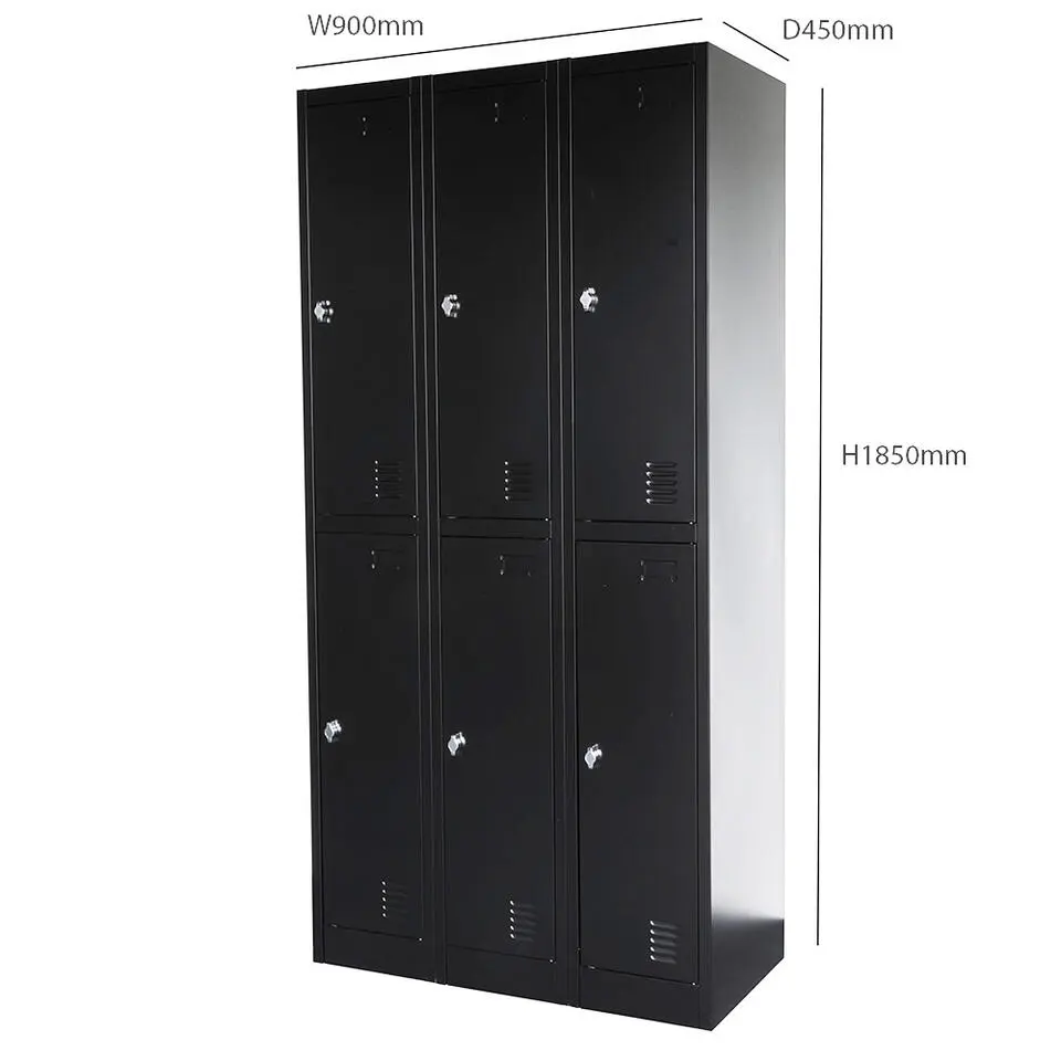 Lockerkast Zwart - 90x185 cm - 6 lockers