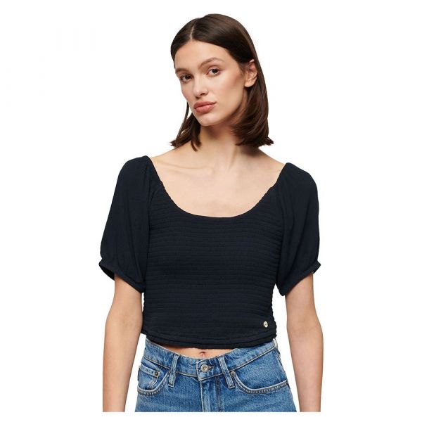 Superdry Smocked Short Sleeve Blouse Azul XS Mulher