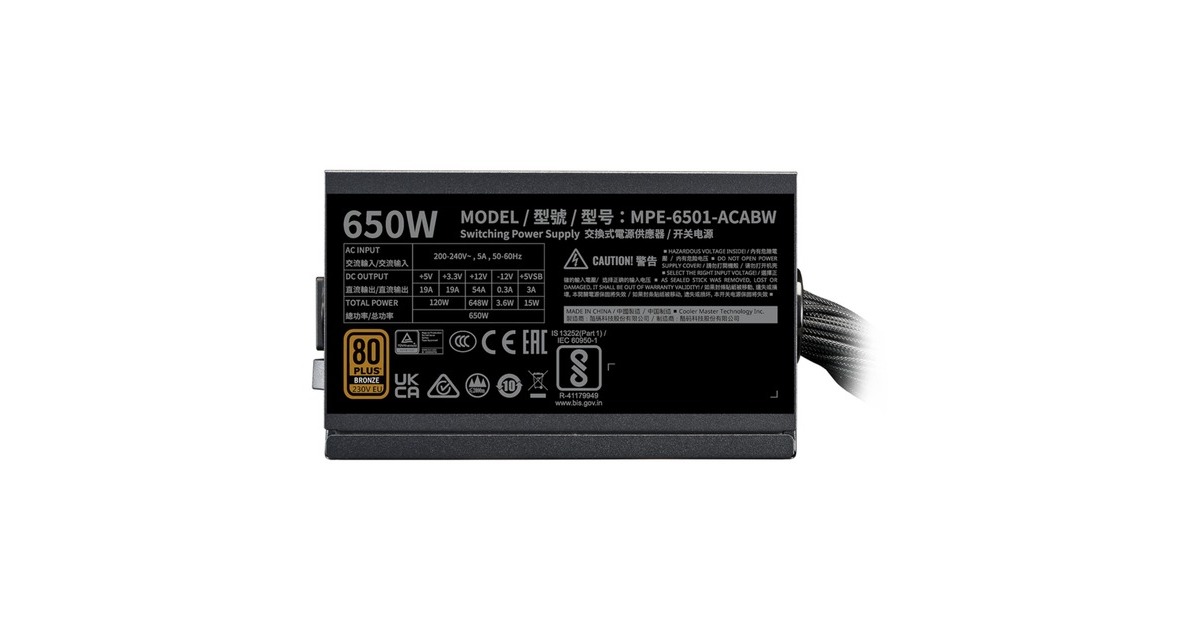 Cooler MasterMWE 650 Bronze V3 650 watt voeding   (Zwart, 4x PCIe)