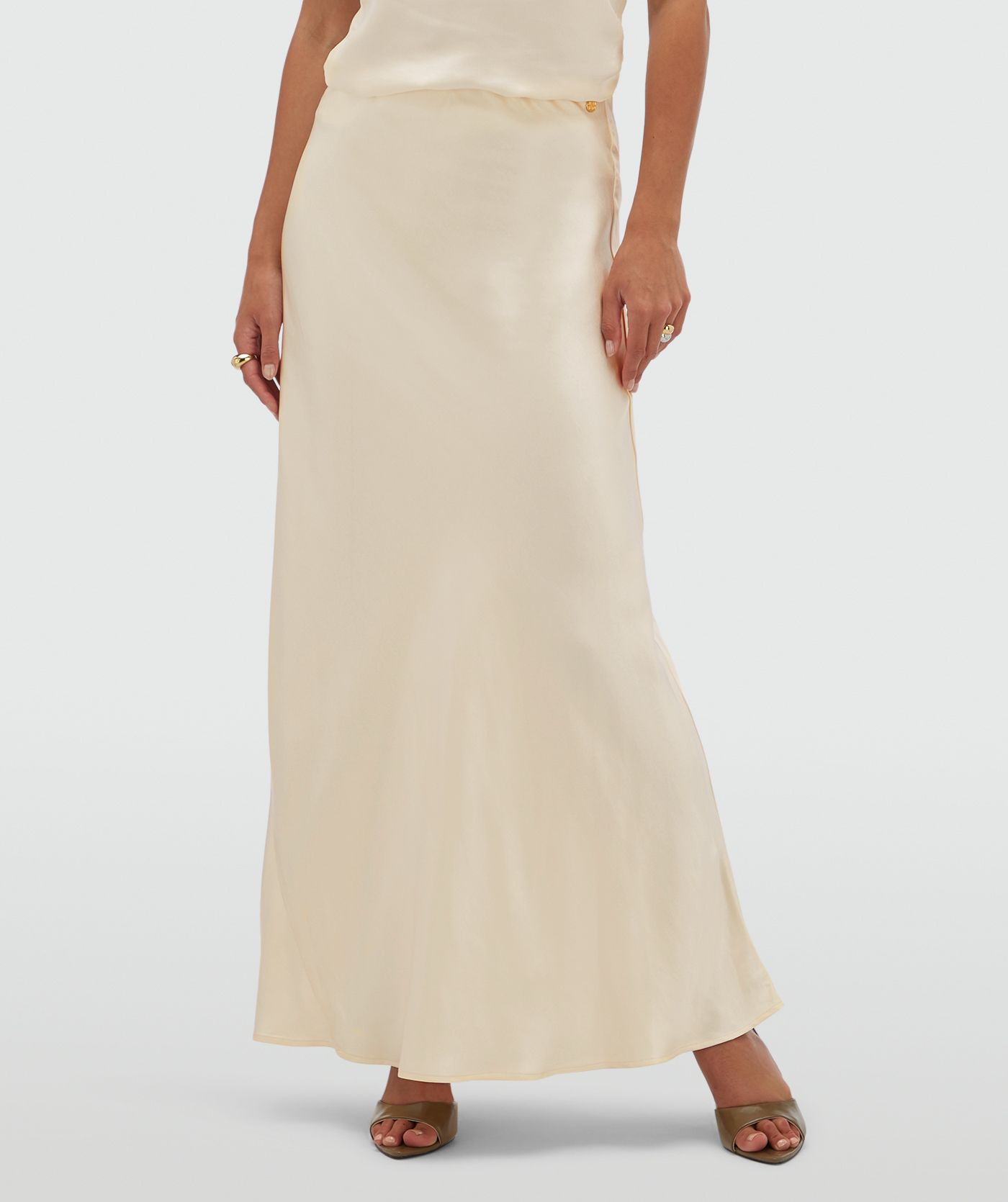 JV-COSETTE high waisted maxi rok in satijn look - light yellow