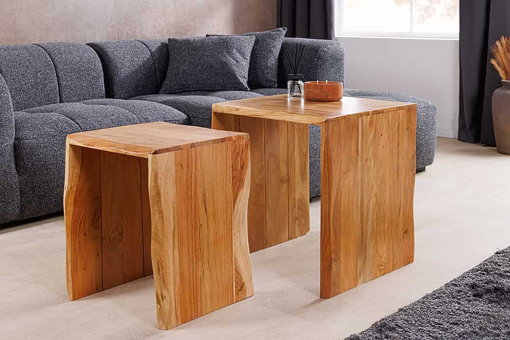 2er Set Beistelltische MAMMUT 55cm braun massives Akazienholz