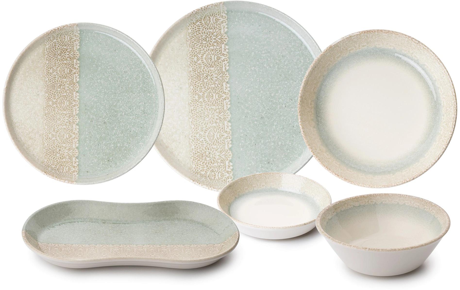 Geschirr-Set Crème/Grün<br>Tafelservice (27 Stück)