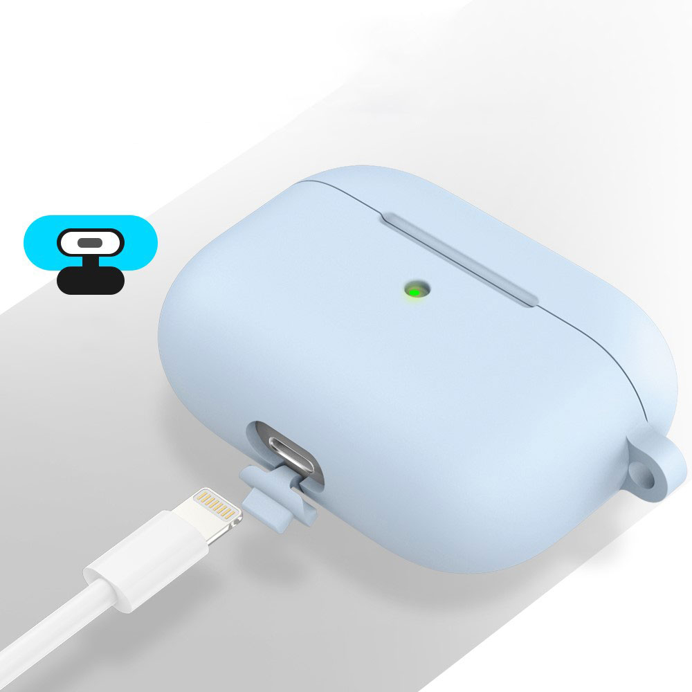 AirPods (3. Generation) Silikon Schutzhülle Abdeckung mit Karabinerhaken - Hellblau