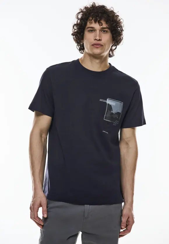 T-Shirt mit Brustprint - deep blue