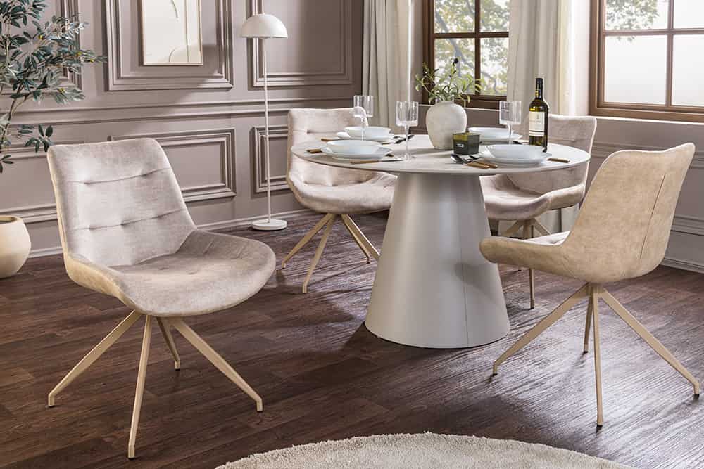 Design Stuhl DIVANI champagner beige Samt Metallgestell