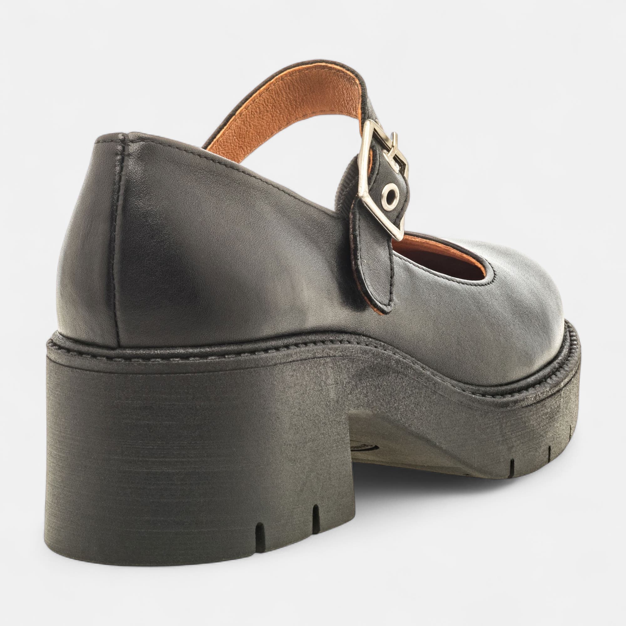 Babies à talon Femme en cuir noir