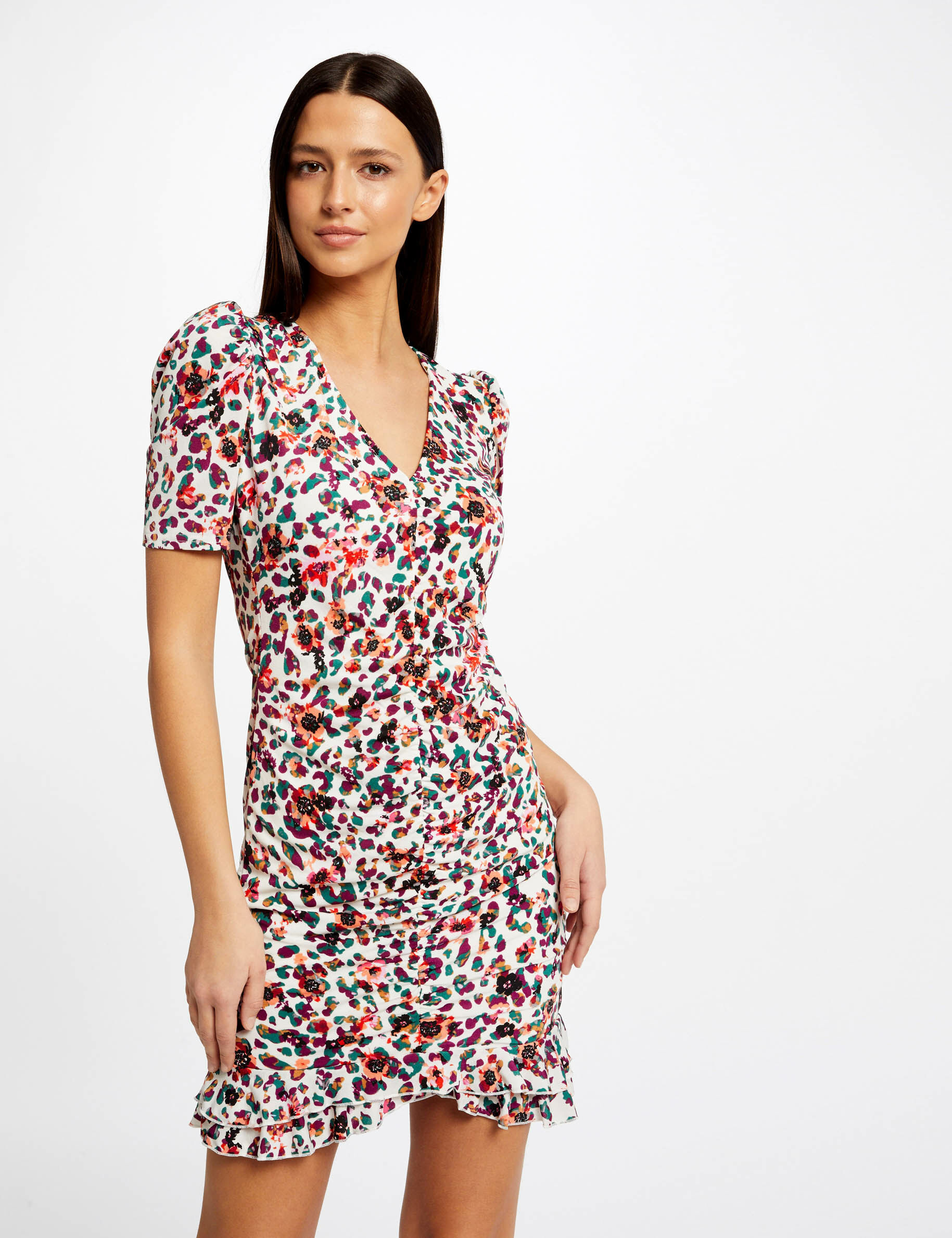 Robe ajustée froncée imprimé floral multico femme - multico