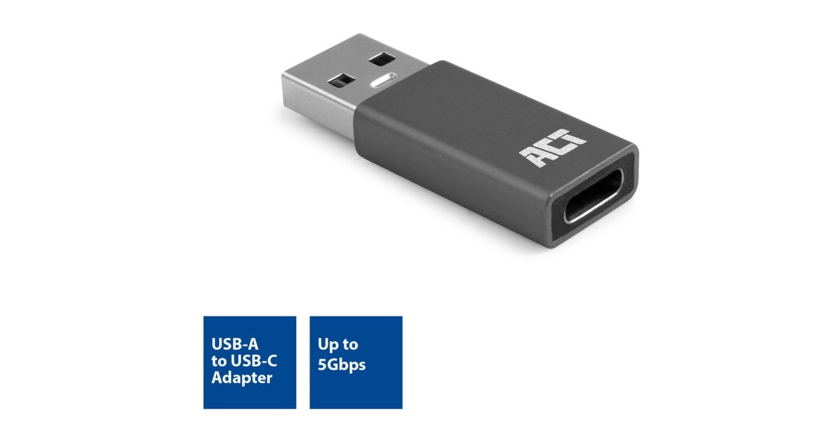 ACT ConnectivityUSB-A naar USB-C adapter  (Donkergrijs)