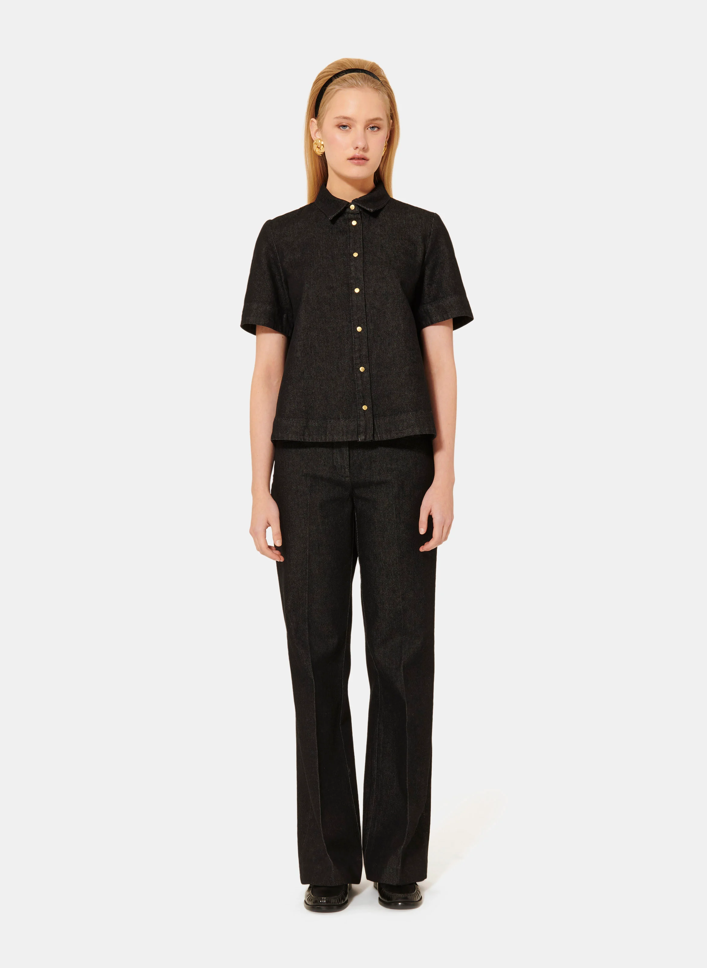 CAMILIA - Chemise col classique en denim de coton | Noir