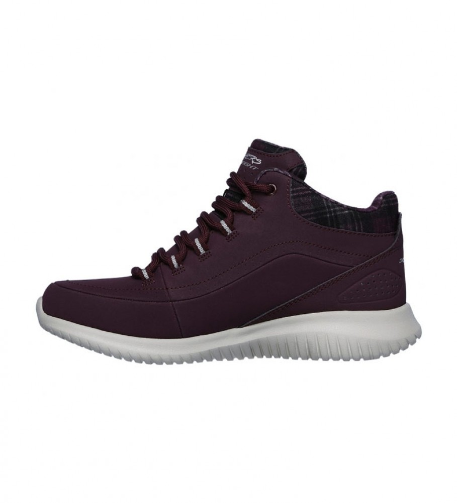 Botas de cano curto Skechers Ultra Flex Just Chill em couro, cor bordô
