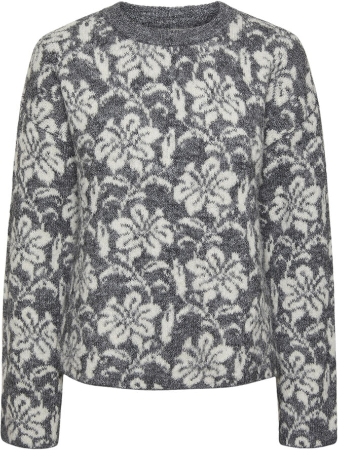 Pieces PCRAGAR LS O-NECK REV JACQUARD KNIT Medium grey melange/cdan jacquard